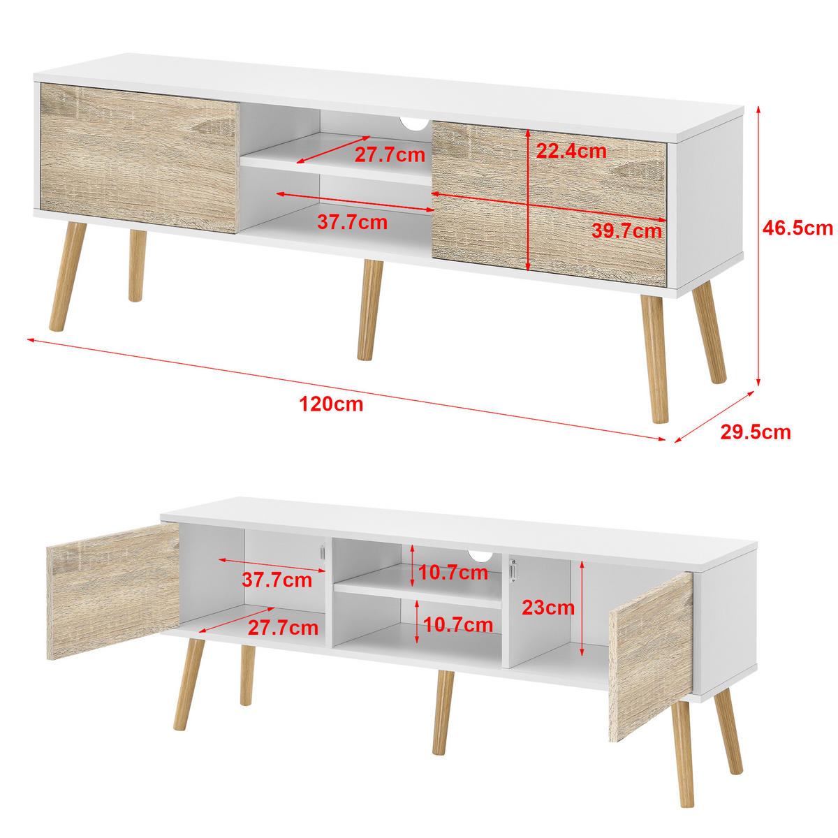 LOWBOARD Eskilstuna - Eichefarben, Holz/Holzwerkstoff (120/46.5/29.5cm) - [en.casa]