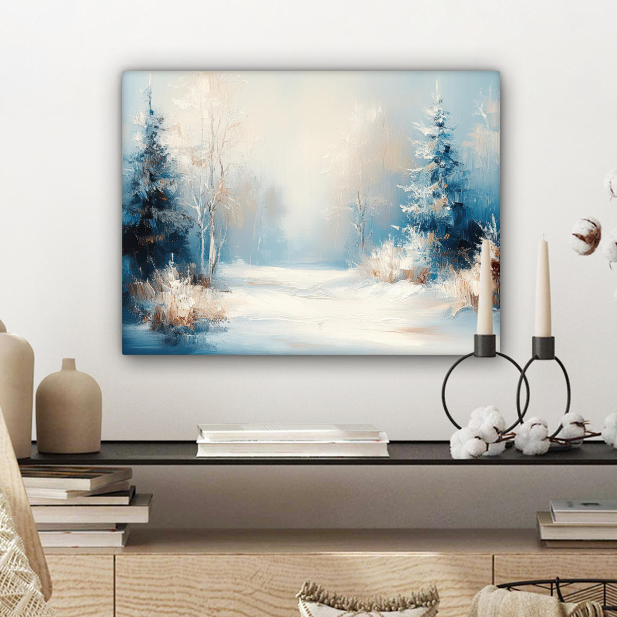 LEINWANDBILD Wald - Winter - Natur - Abstrakt - Schnee 40x30 cm - Weiß, Textil (40/30cm) - MuchoWow