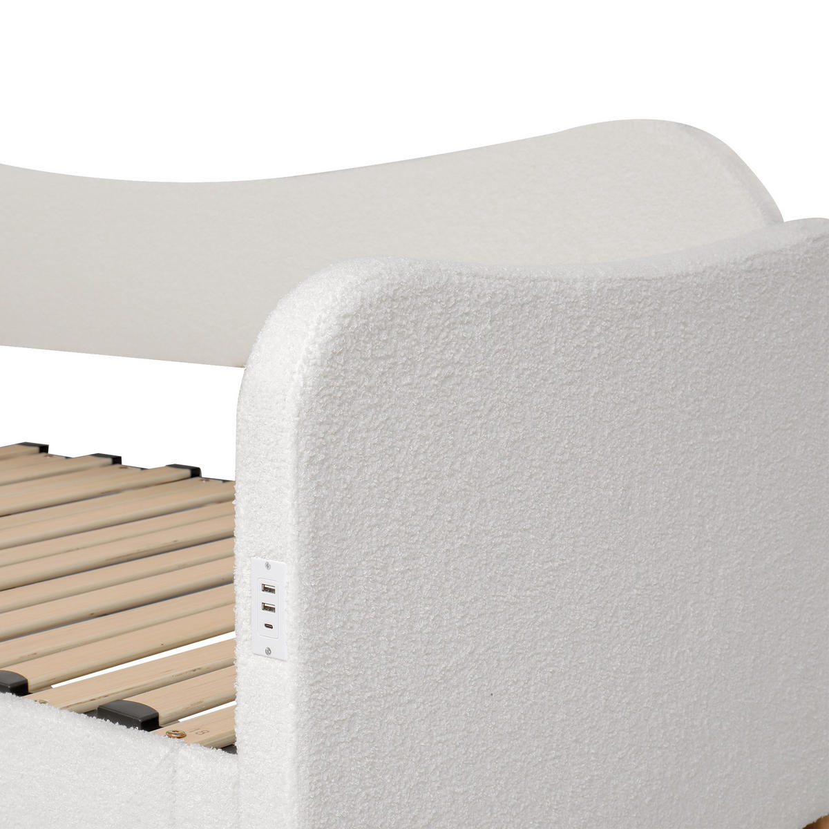 POLSTERBETT aus Schleife 90x200/180x200 cm in Beige mit 2 Schubladen & USB/Typ-C - Beige, Textil (90/200cm) - Modfu