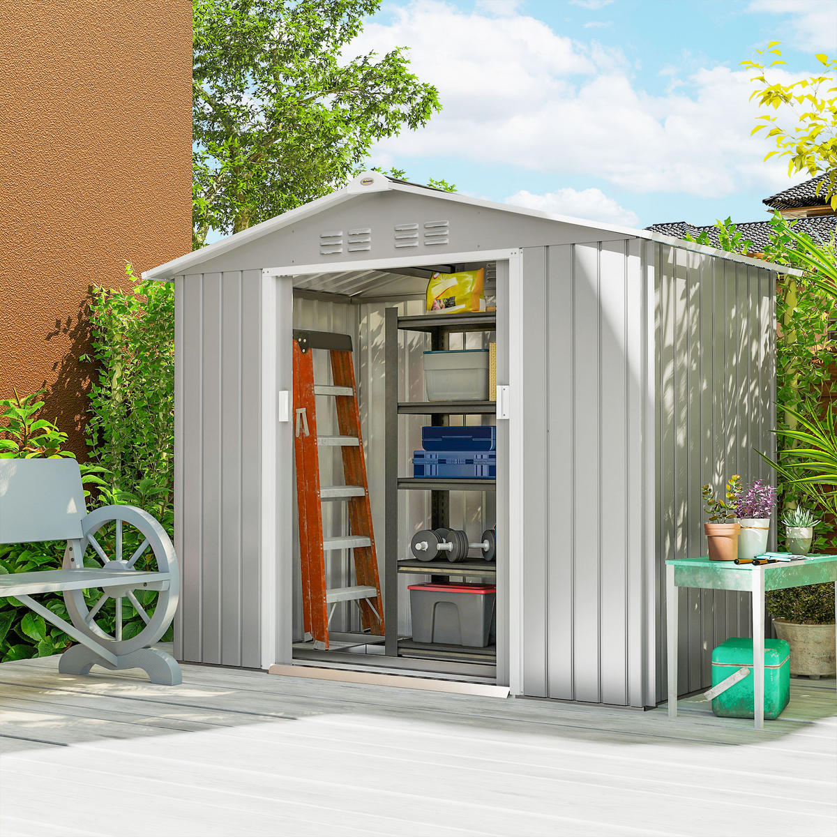 GARTENHAUS Grau 1 Stück - Grau, Kunststoff/Metall (130/185/213cm) - GiPP