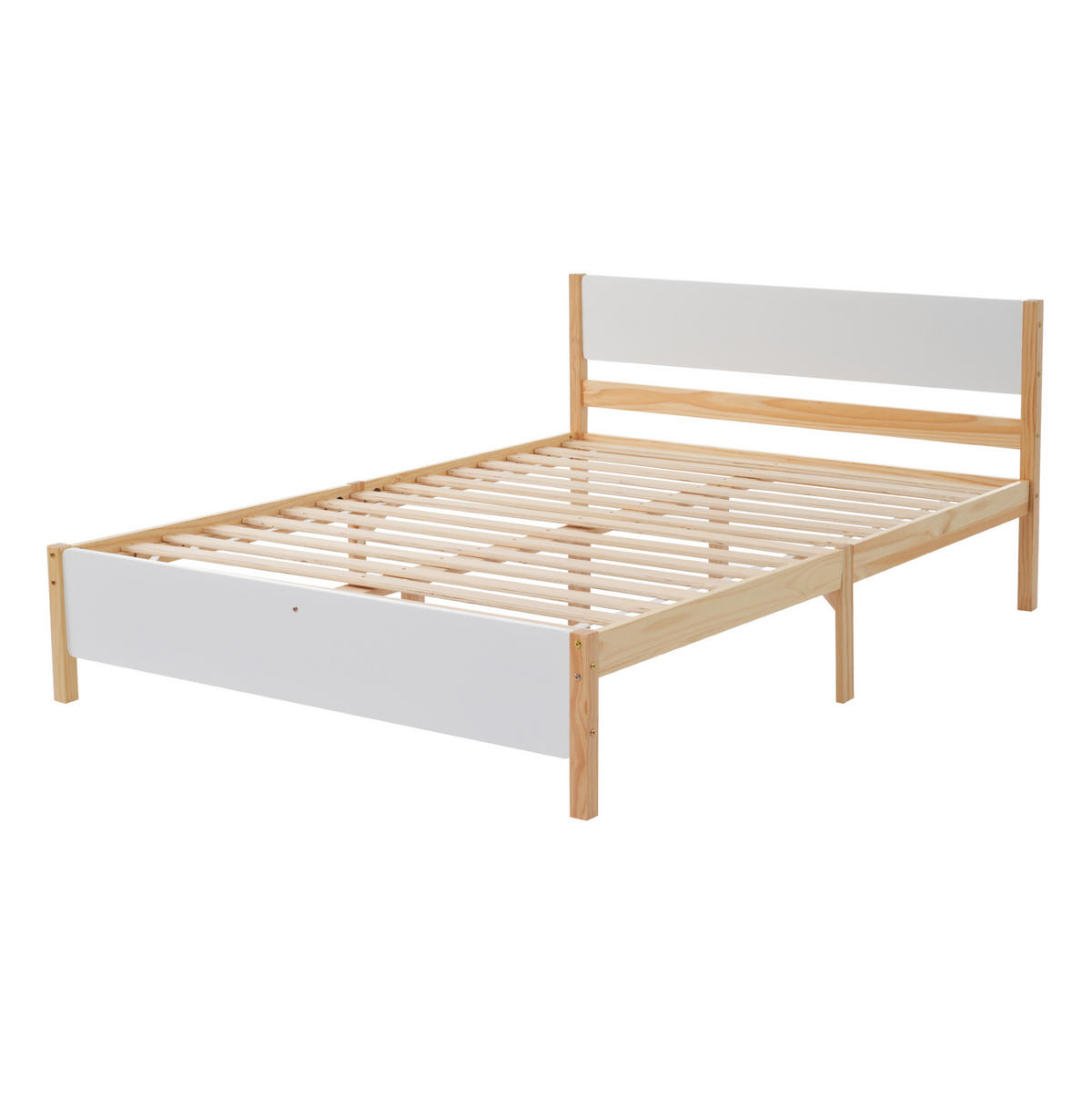 DOPPELBETT aus Kiefer und MDF 140x200 cm Weiß/Natur mit Lattenrost und stabilen Mittelfüßen - Naturfarben, Holz (140/200cm) - Modfu