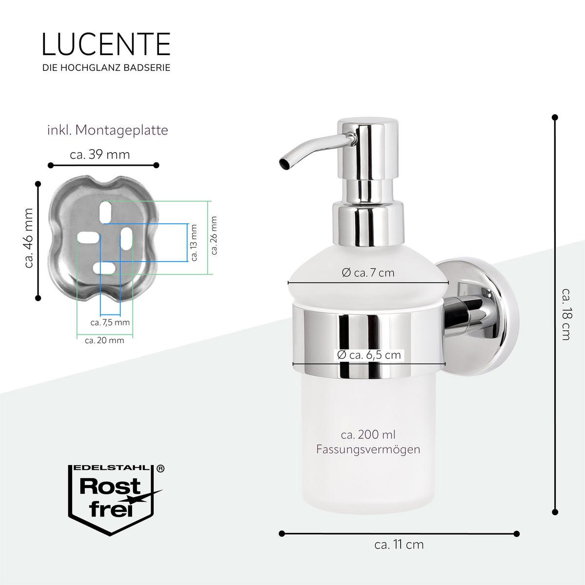 SEIFENSPENDER LUCENTE, Edelstahl verchromt - Chromfarben, Metall (7/18/11cm) - bremermann