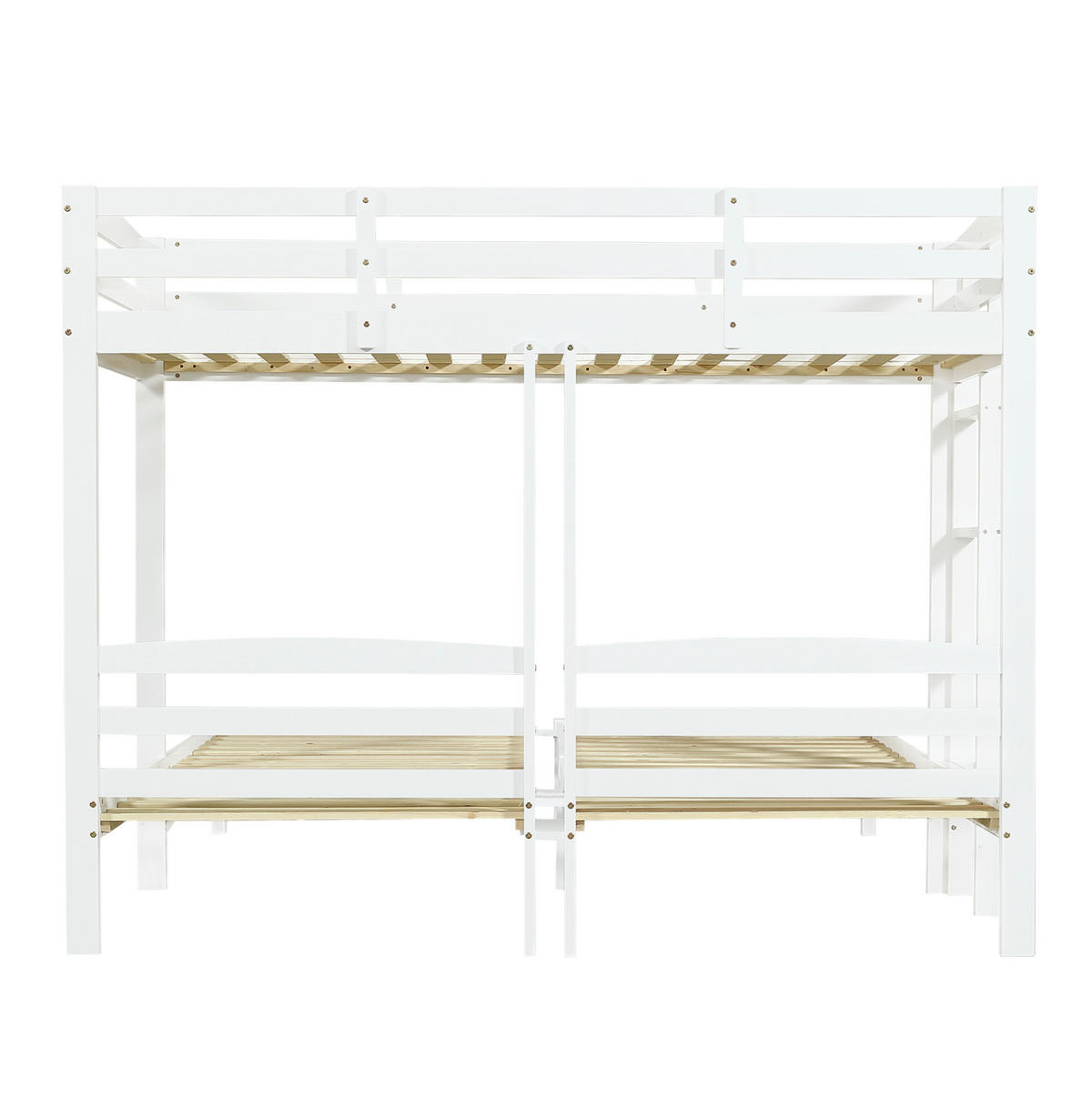 ETAGENBETT 90/200 cm mit Seitenleiter, 3 Schlafplätzen und Massivholzgestell, Weiß - Weiß, Holz (90/200cm) - Redom