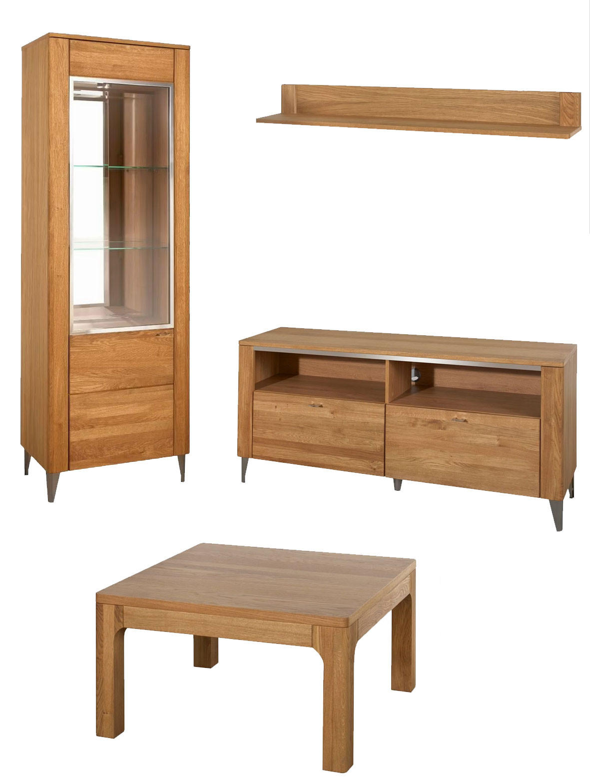 WOHNZIMMER-SET Latina Honig Eiche 4-teilig - Honigeiche/Braun, Holz/Holzwerkstoff (225/200/42cm) - Feldmann-Wohnen