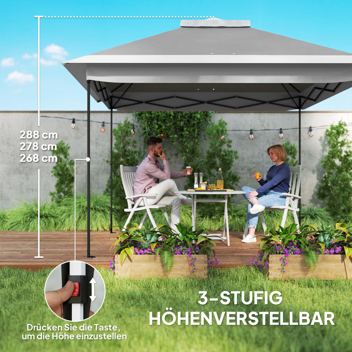 PAVILLON 3,3x3,3m, wasserabweisend Stabil Winterfest Pop-up Faltpavillon Grau - Dunkelgrau, Metall (330/288/330cm) - Outsunny