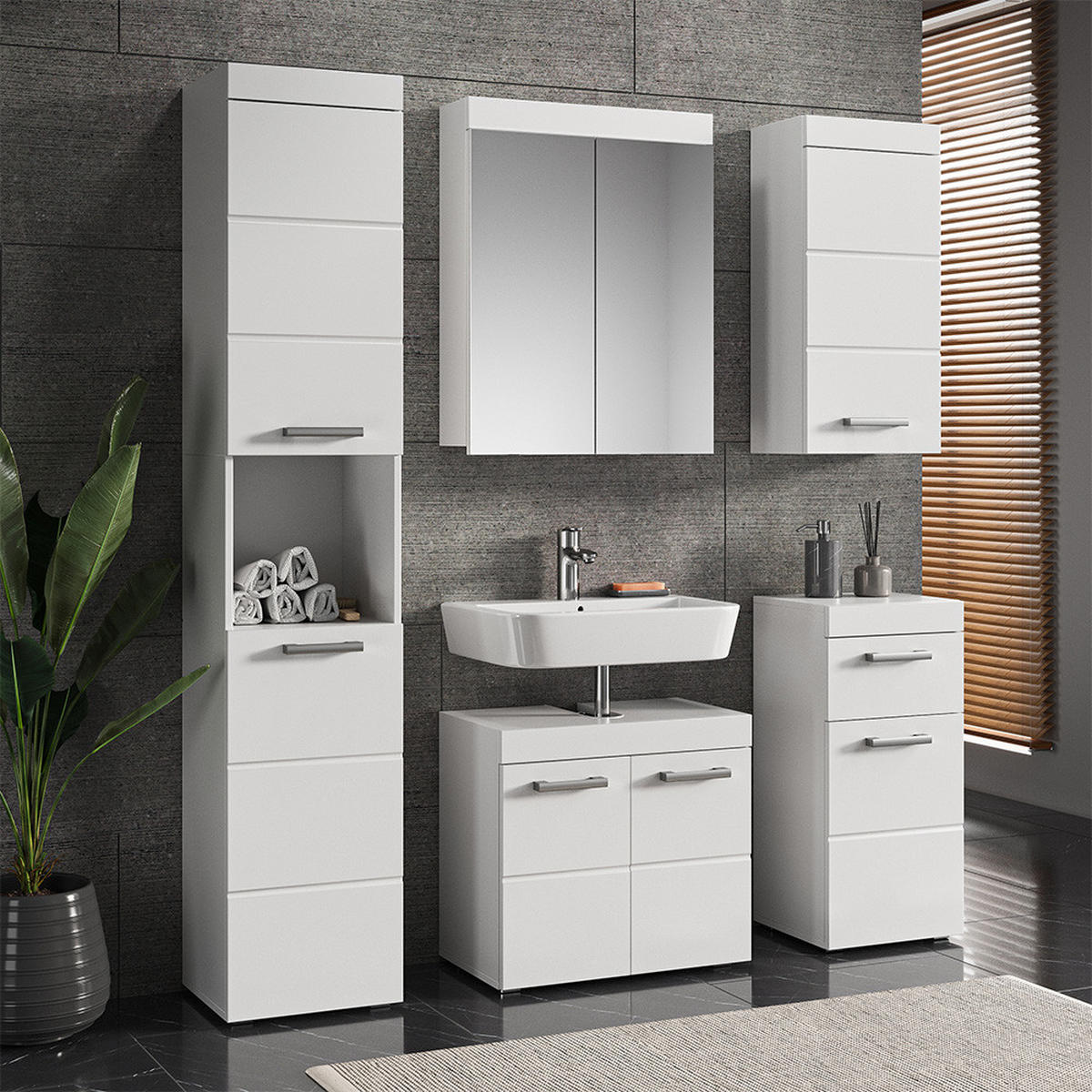 BADMÖBEL-SET Luna Weiß 5 Teile - Weiß, Holzwerkstoff (60/56/34cm) - Vicco