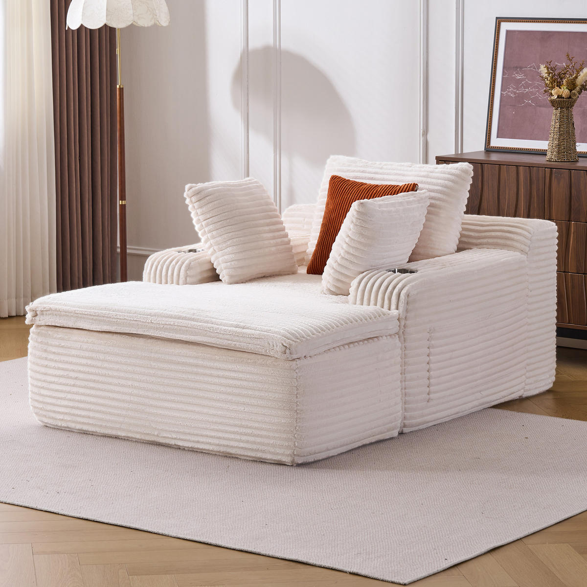 SCHLAFSOFA 165/112/63 cm Beige mit Chaiselongue, 3 Kissen und 1 Decke - Beige, Textil (112/63/165cm) - Oxeza