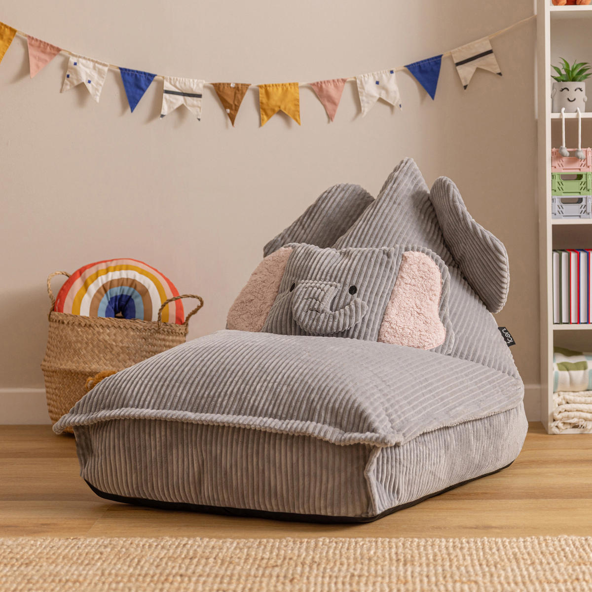 KINDERSITZSACK mit Kissen Elefant Cord - Grau, Textil (72/66/102cm) - icon