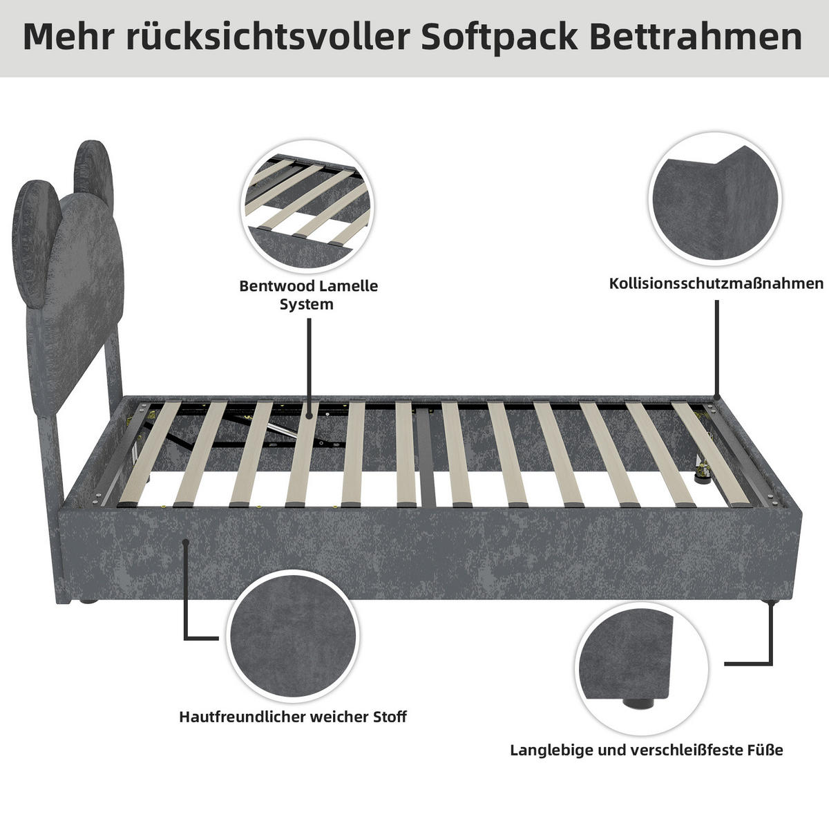 POLSTERBETT 90/200 cm grau aus Stoff und Metall mit Stauraum - Grau, Textil (90/200cm) - OKWISH