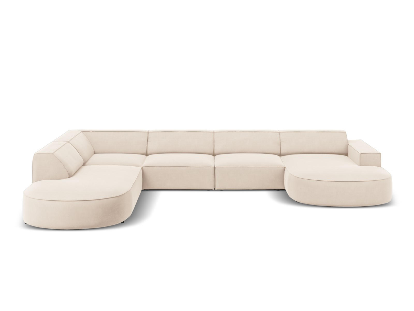 PANORAMASOFA links Jodie aus Samt leichtes beige 7 Sitzplätze - Beige, Textil (262/70/364cm) - Micadoni