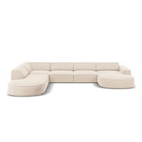 PANORAMASOFA links Jodie aus Samt leichtes beige 7 Sitzplätze - Beige, Textil (262/70/364cm) - Micadoni