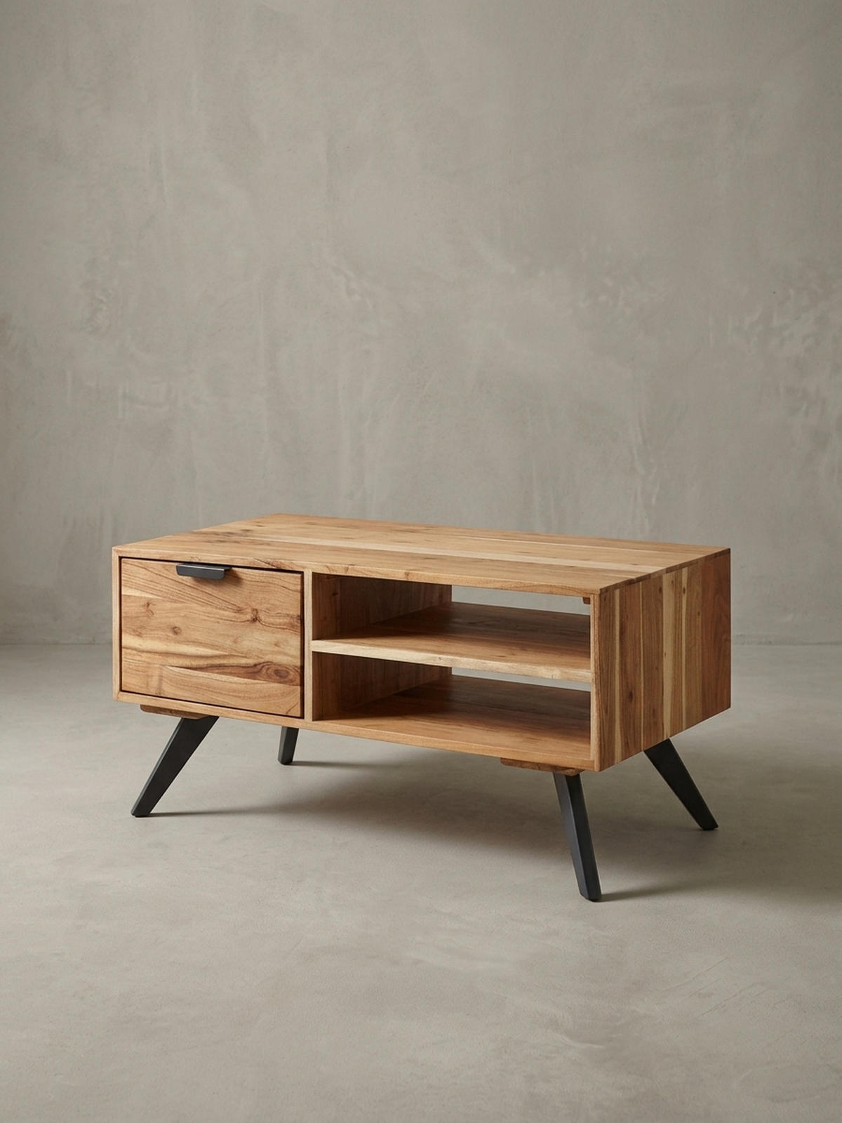 COUCHTISCH Massivholz und Metall, Modernes Design, Großer Stauraum, Robuste Beine - Beige/Anthrazit, Holz/Metall (45/95/45cm) - KADIMA DESIGN