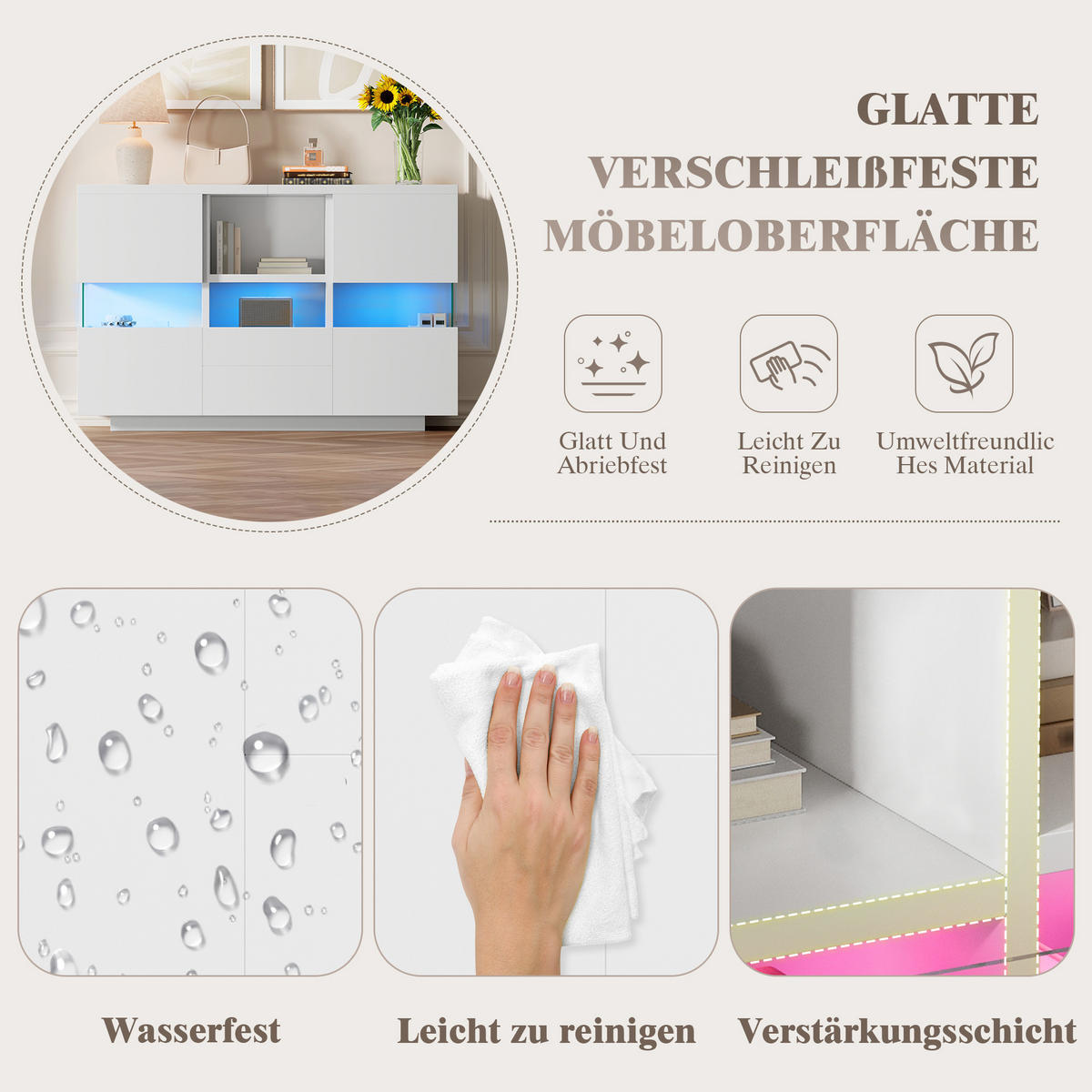 SIDEBOARD in Weiß Anrichte mit Schubladen und offenen Fächern für Wohnzimmer, B140/T35/H75 cm - Weiß, Holzwerkstoff/Metall (140/75/35cm) - STILVORA