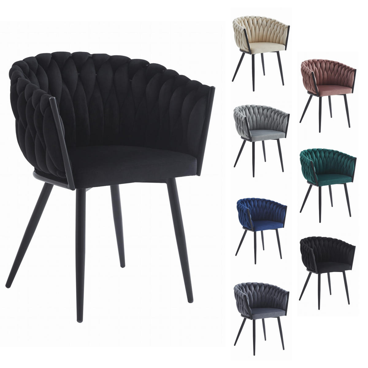 STUHL ARONA 6-er Set, Schwarz, Schwarze metallische Beine - Schwarz, Textil/Metall (61/79/55cm) - Komodee