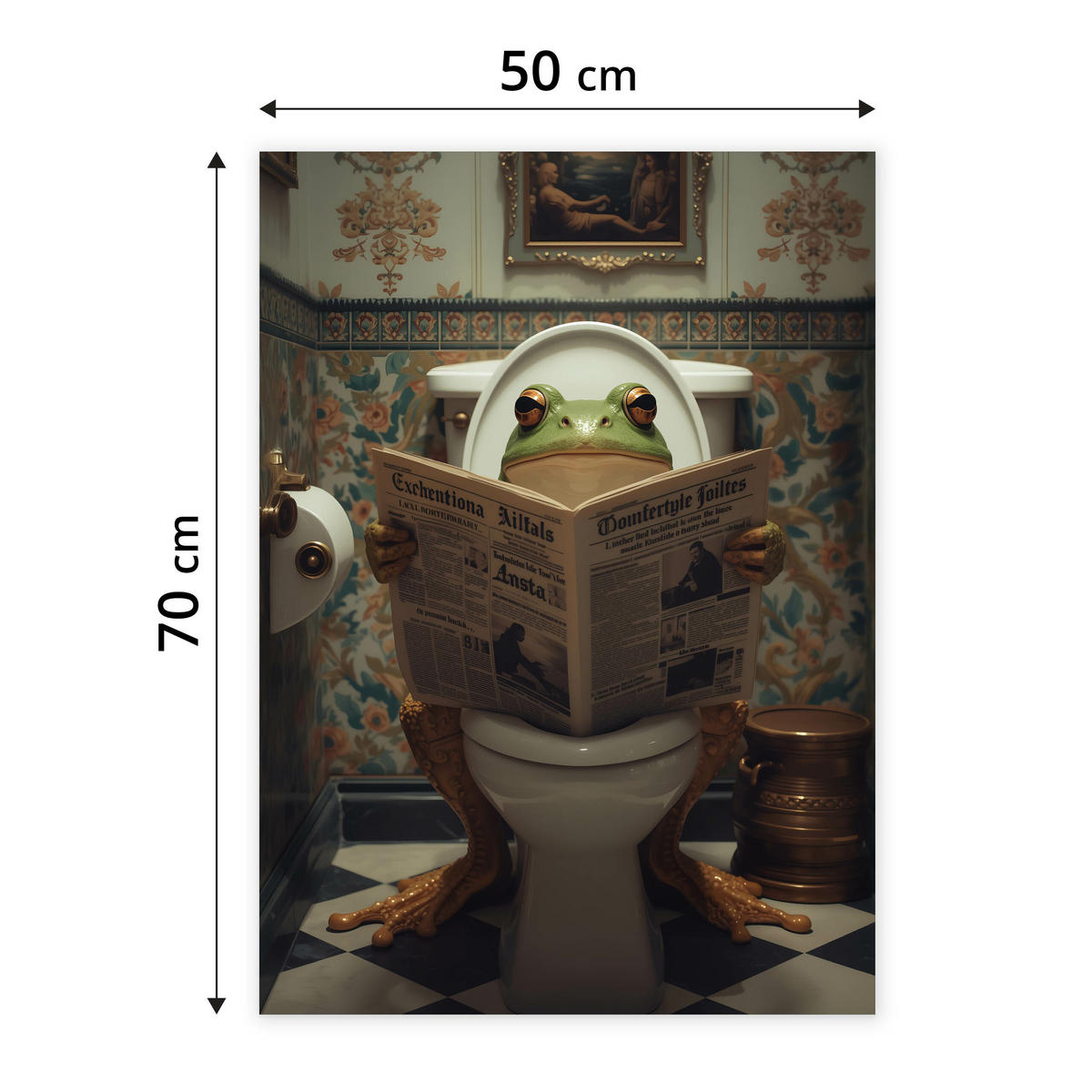 POSTER für WC Badezimmer FROSCH in Toilette Retro Zeitung Abstraktion 50x70cm - Beige/Schwarz, Papier (50/70/70cm) - Muralo