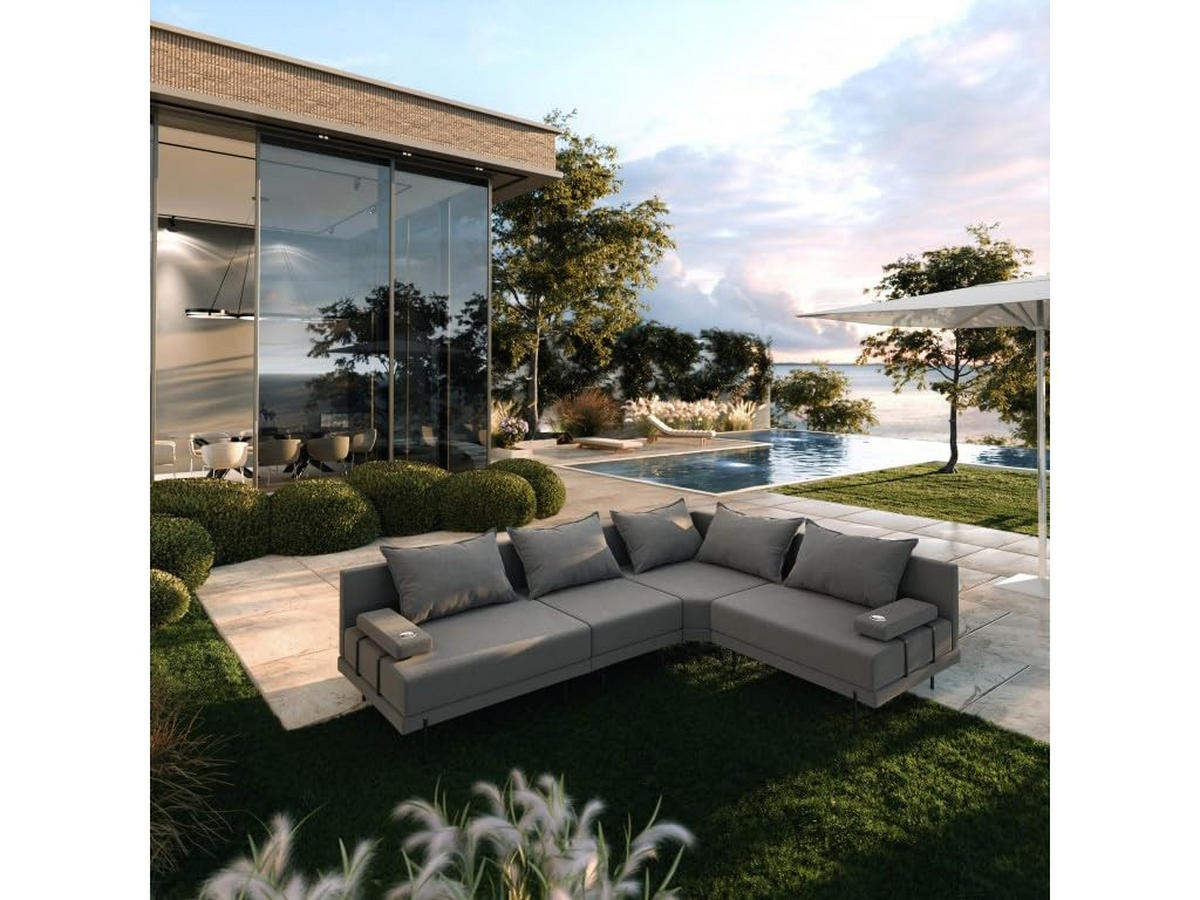 GARTENSOFA BAHAMA M - Rechts - Wetterfeste Balkonmöbel & Terrassenmöbel Außen - Moderne Lounge Möbel für Garten - Balkon & Terrasse - Dunkelgrau - Dunkelgrau, Kunststoff (298/75/222cm) - Trada