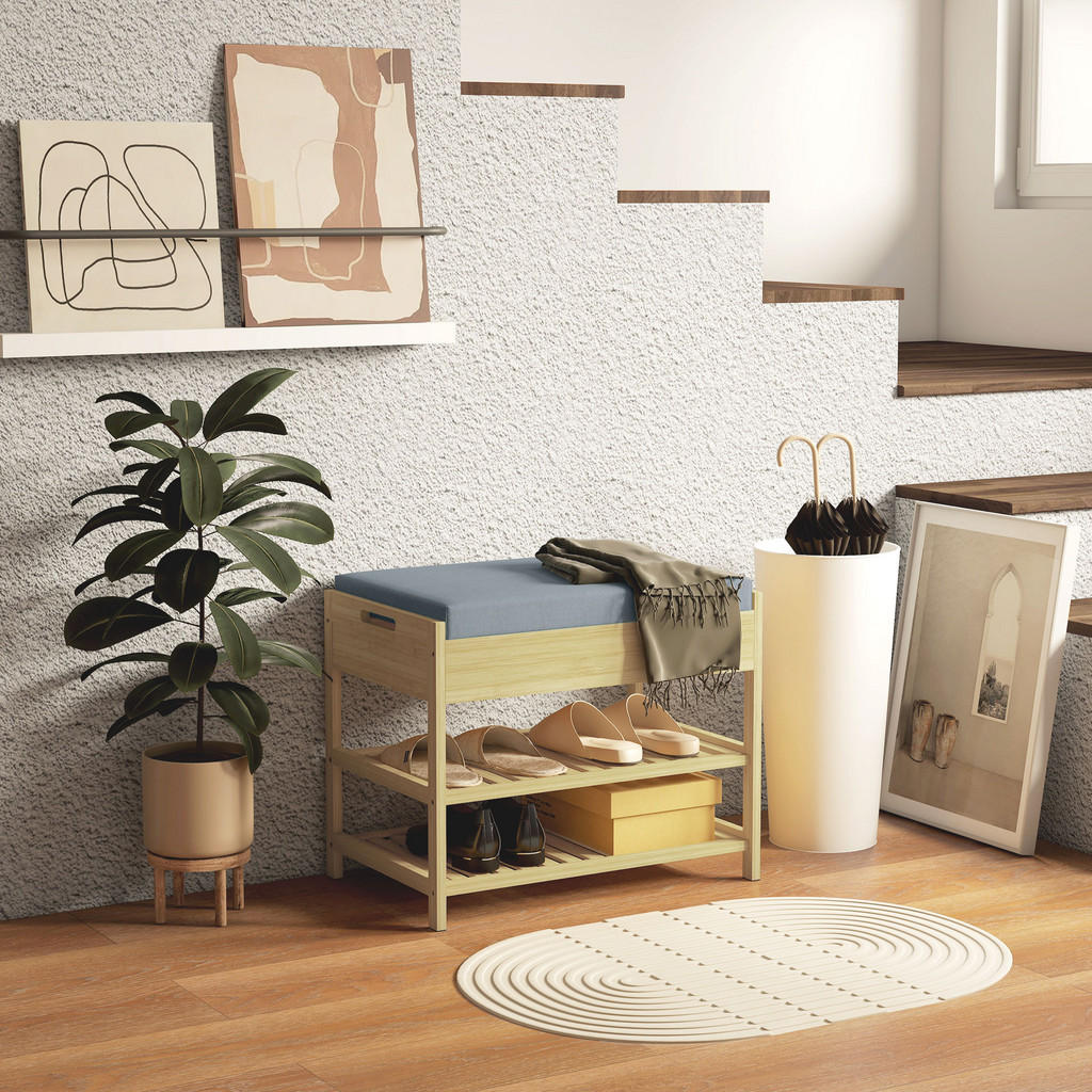 Thumbnail - Homcom Schuhbank, Natur, Kunststoff, 35x46x55 cm, Garderobe, Garderobenbänke, Schuhbänke