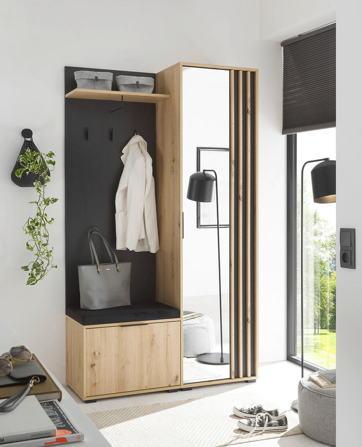 GARDEROBE 4-teilig in 114/197/40 cm - Schwarz, Holz (114/197/40cm) - moebel dich auf