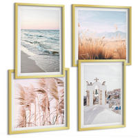BILDER SET 4er Set - 50x50 cm & 40x60 cm Goldrahmen - Pflanzen, Meereswellen, Aussicht, Häuser - Goldfarben, Kunststoff (50/50cm) - TULUP