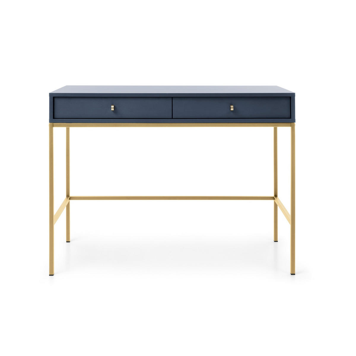 KONSOLENTISCH Molly Dulkenblau, Goldene Beine, Schminktisch mit Schubladen - Goldfarben/Dunkelblau, Holzwerkstoff/Metall (50/104/78cm) - Bettso