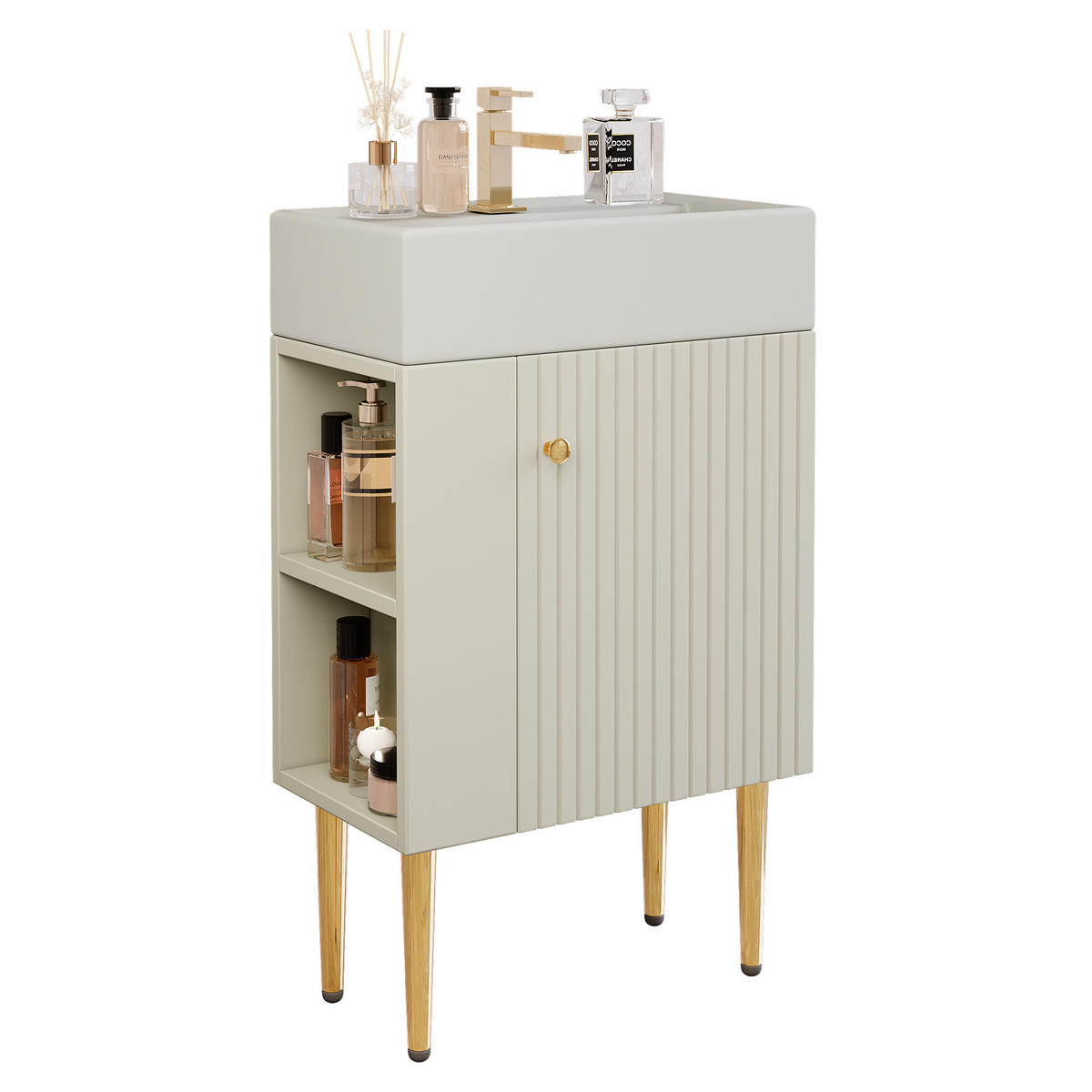 WASCHTISCHKOMBI 55x31x91.5cm in Weiß mit Hochglanz-Keramikbecken - Weiß, Holzwerkstoff (55/91.5/31cm) - Modfu