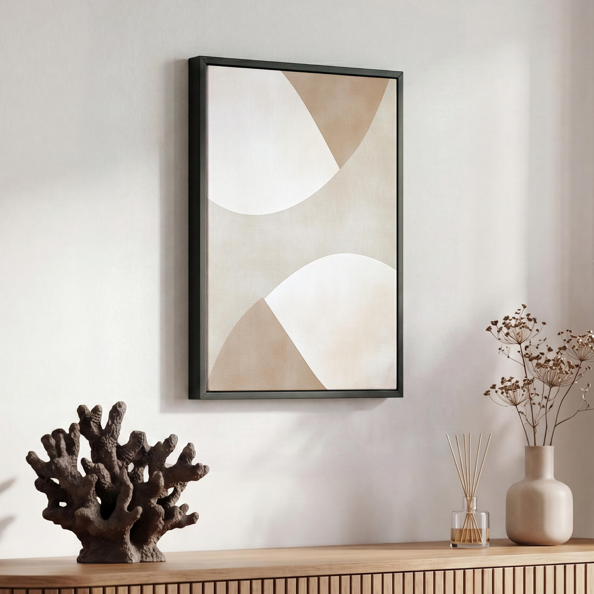LEINWAND Bilder mit Rahmen - Braun - Japandi - Abstrakt - 30x40 - Sandfarben, Textil (30/40cm) - MuchoWow