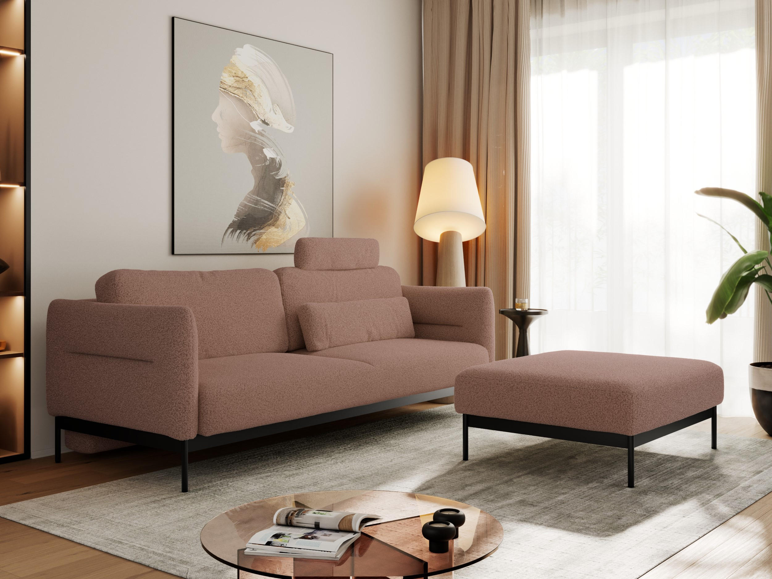 SCHLAFSOFA SALENTO Rosa Boucle - Schwarz/Rosa, Textil/Metall (221/82/193cm) - MKS