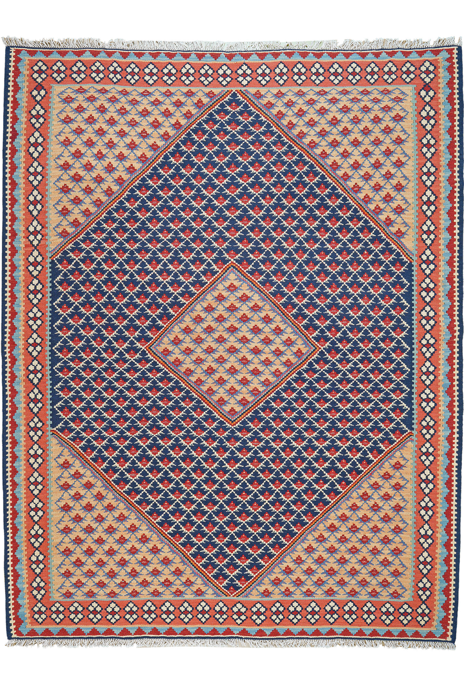 HANDWEBTEPPICH Kelim Senneh Blau 195/152 cm Schurwolle - Blau, Textil (152/195cm) - Looma