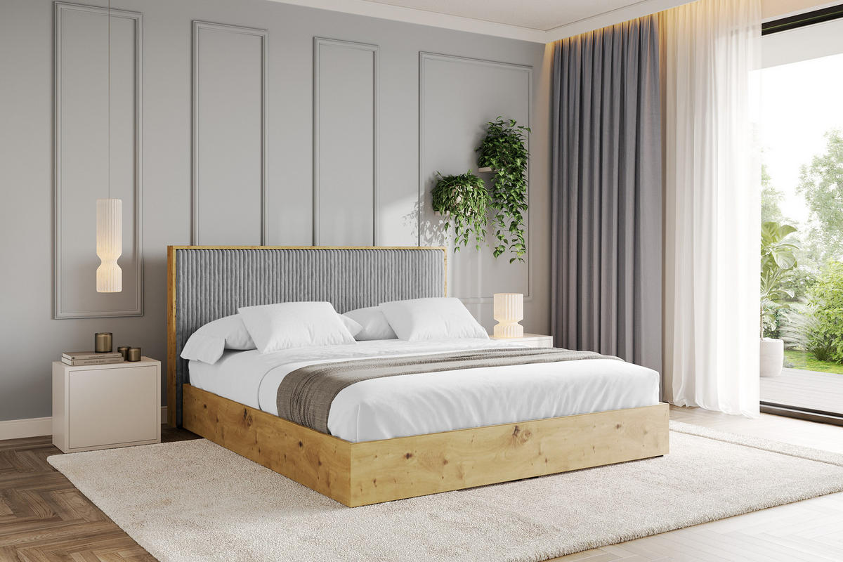POLSTERBETT mit Bettkasten und Lattenrost, Boxbett mit Kopftei und Stauraum mit Matratze H3/H4 - ENZO10 160x200 Grau - Grau, Holzwerkstoff/Textil (160/200cm) - ALTDECOR
