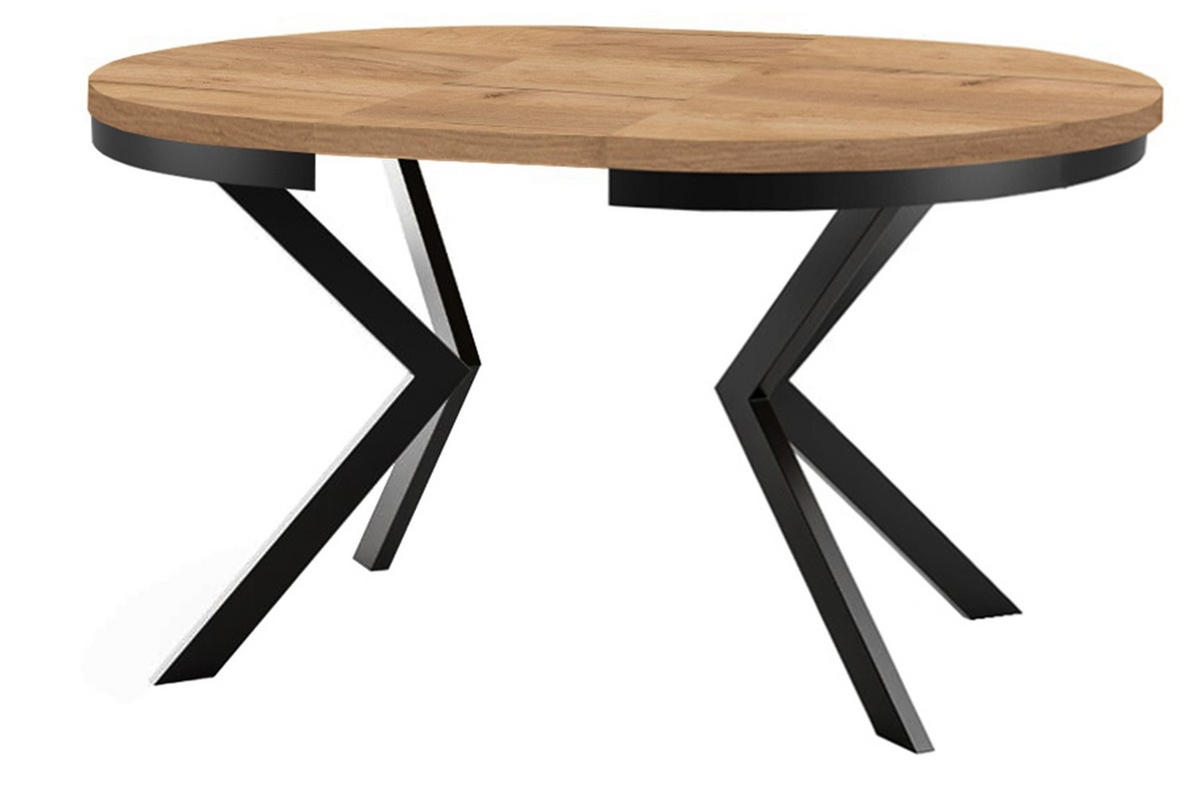 ESSTISCH Runder ENDIK mit Ring-Gestell und Metallbeinen, Durchmesser: 90/140 cm, Farbe: Eiche Wotan/Weiß - Eiche Wotan/Weiß, Metall (140/90/77cm) - Dekori_Interiors