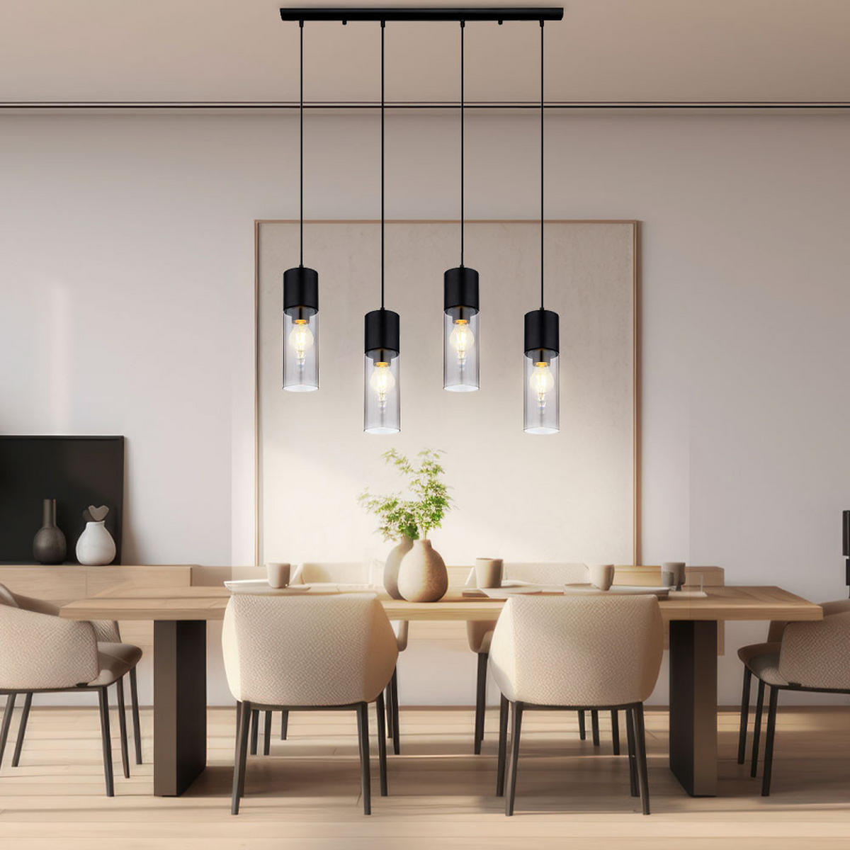 LED HÄNGELEUCHTE Metall Grau Rauchglas 4-Flammig - Grau, Glas (80/9/156cm)