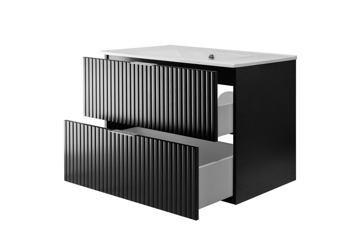 WASCHBECKUNTERSCHRANK, Schwarz, 80 x 57 x 46 cm, silberner Griff, ohne Arbeitsplatte - Silberfarben/Schwarz, Holzwerkstoff (80/57/46cm) - 3XE LIVING
