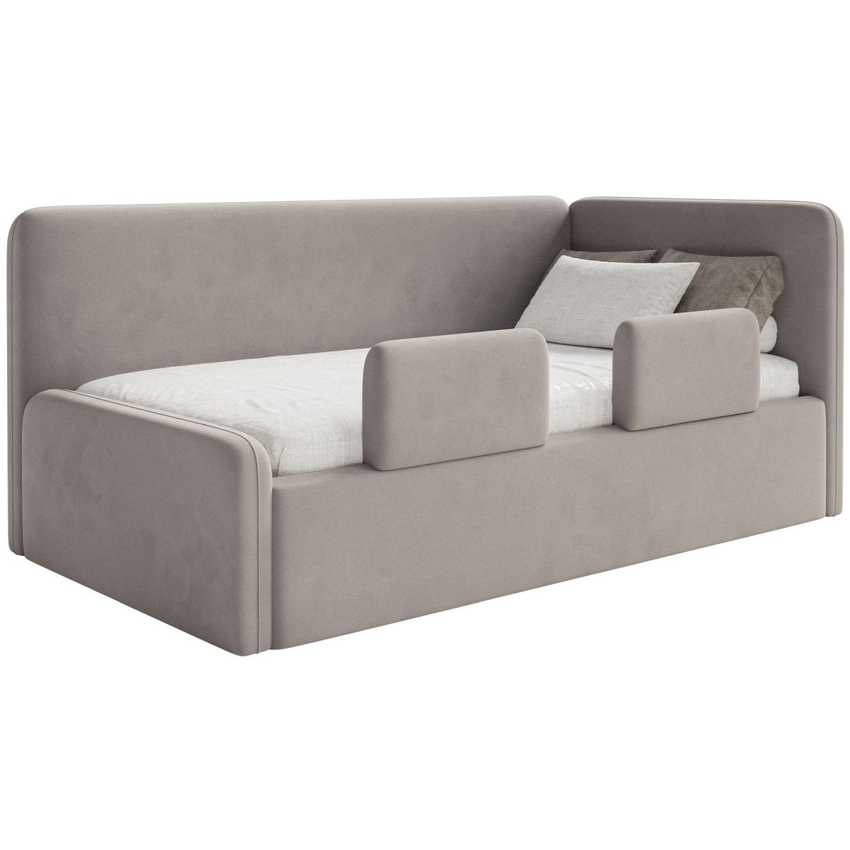 KINDERBETT Fanko Samt Graubeige 90x200 cm - Taupe/Schwarz, Kunststoff/Textil (90/200cm) - Selsey