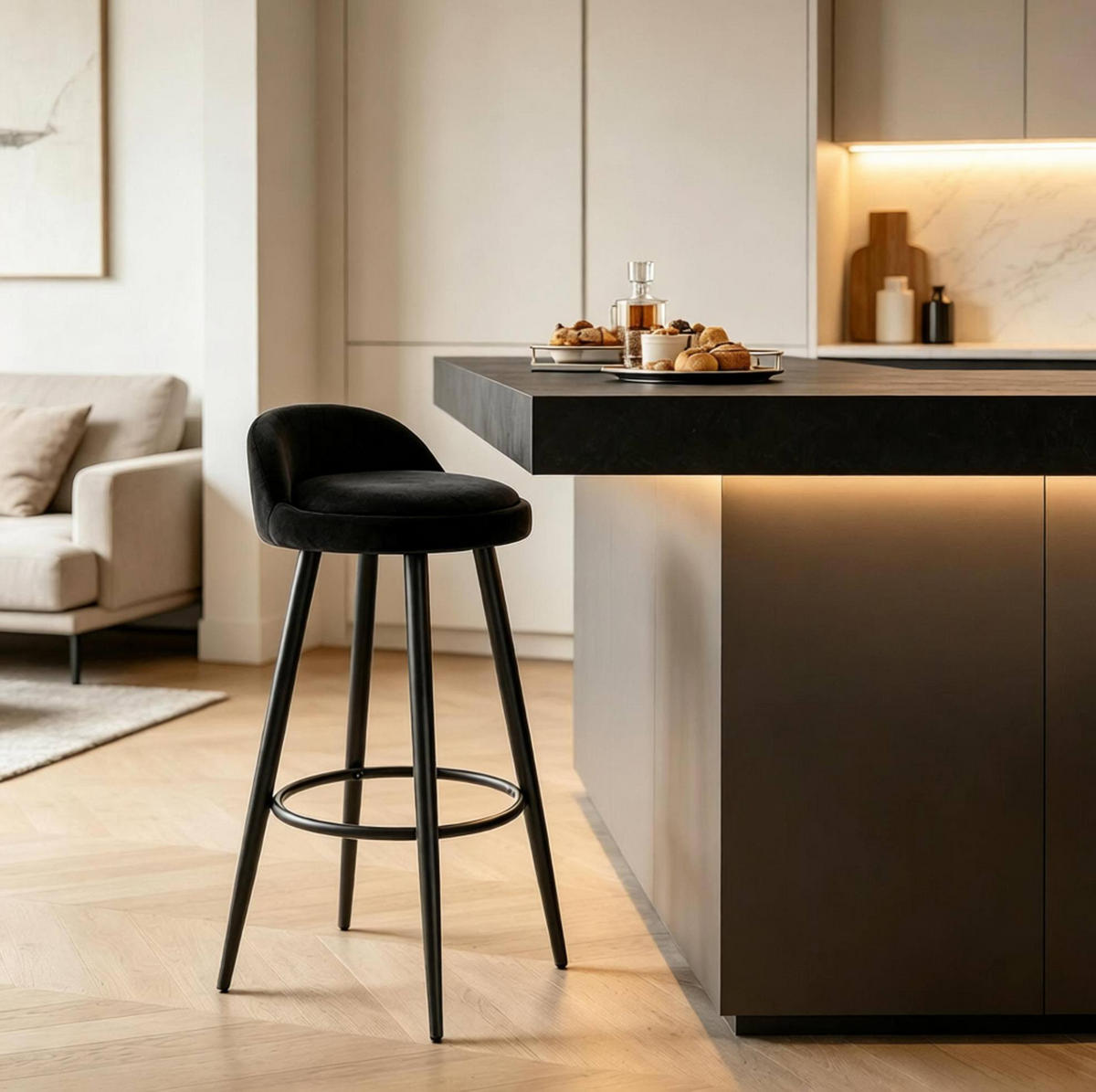 BARHOCKER mit Rückenlehne, 78,5 cm, Schwarz, bis 120 kg - Schwarz, Holzwerkstoff (36.5/78.5/36.5cm) - MIVRAY