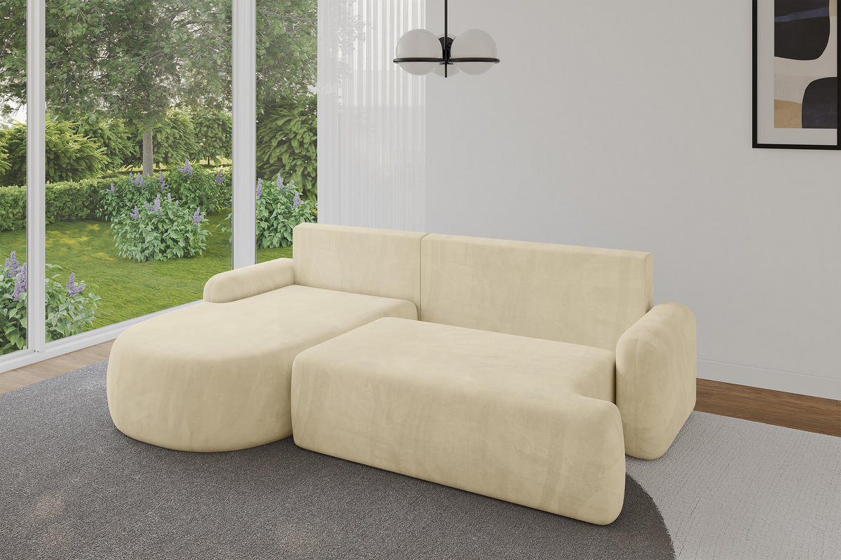 ECKSOFA mit Schlaffunktion und Bettkasten LIRA-L - 264x172x89 Beige - Beige, Holzwerkstoff/Textil (264/172cm) - ALTDECOR