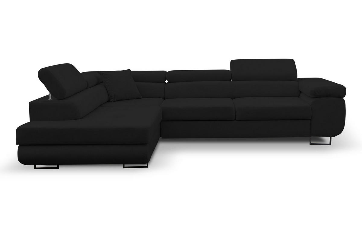 ECKSOFA Jerry in L-Form mit Schlaffunktion und Bettkasten, Farbe: Schwarz, Veloursstoff, Ottomane Links - Schwarz, Textil (202/275cm) - VENASI MÖBEL