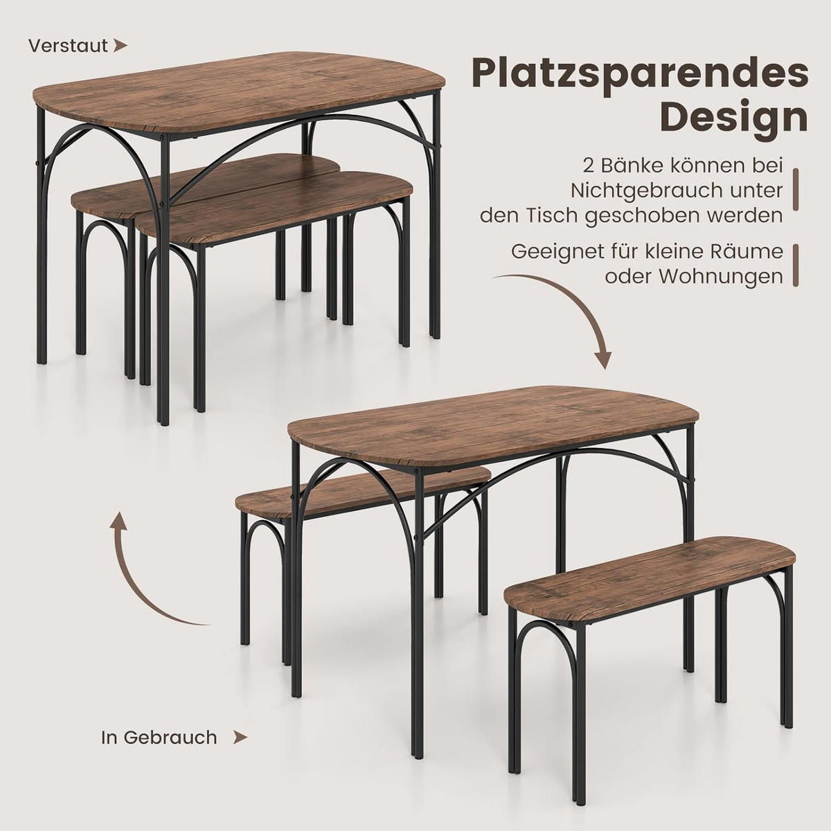ESSGRUPPEN dunkelbraun(3-teilig) - Dunkelbraun, Holzwerkstoff (70/76/120cm) - COSTWAY
