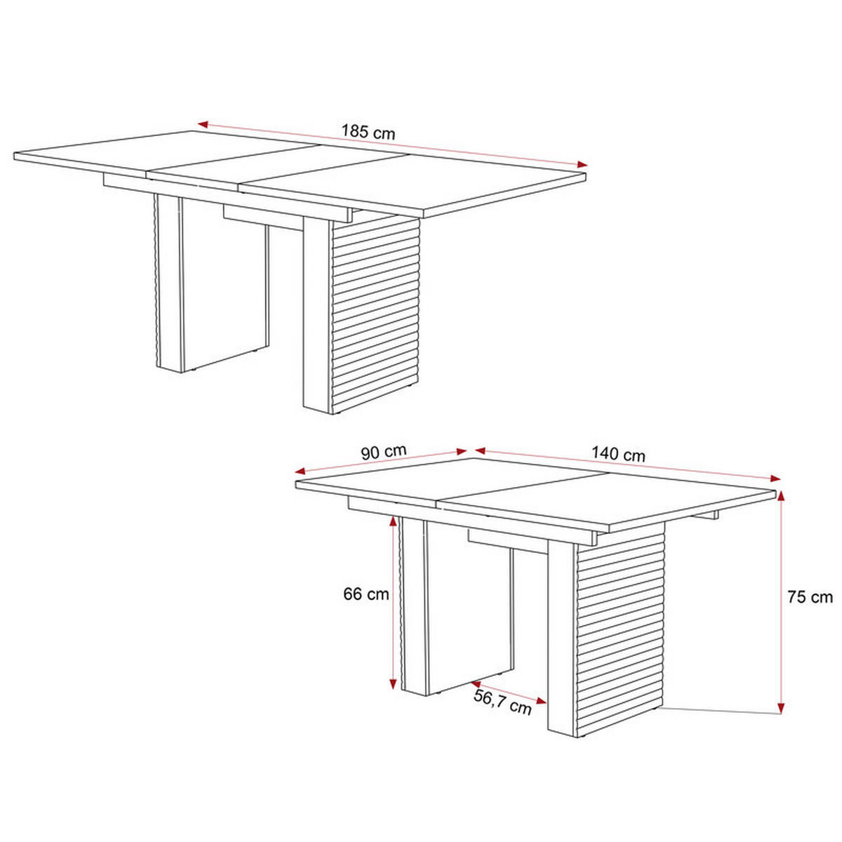AUSZIEHTISCH LUSSO 140/90/75 cm Eiche - Eichefarben, Holzwerkstoff (90/140/75cm) - Idohome