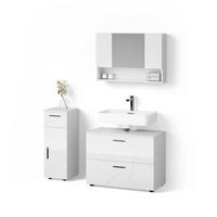 BADMÖBEL-SET Ronco Weiß Hochglanz 3 Teile, mit Schubladenschrank und Midischrank - Weiß Hochglanz/Weiß, Holzwerkstoff (41/80/58cm) - Livinity®