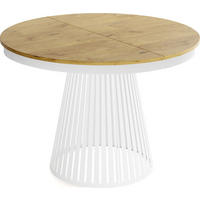 ESSTISCH Naro rund ausziehbar mit Weißem Lamellen-Metallgestell, Braun 120-200/120/76 cm - Eichefarben/Weiß, Holzwerkstoff/Metall (120/120/76cm) - WFL GROUP