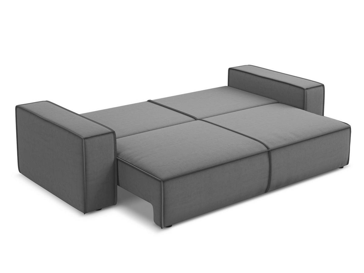 3-SITZER SOFA mit Schlaffunktion Samt Stoff Grau - Schwarz/Grau, Kunststoff/Textil (255/85/105cm) - Makamii