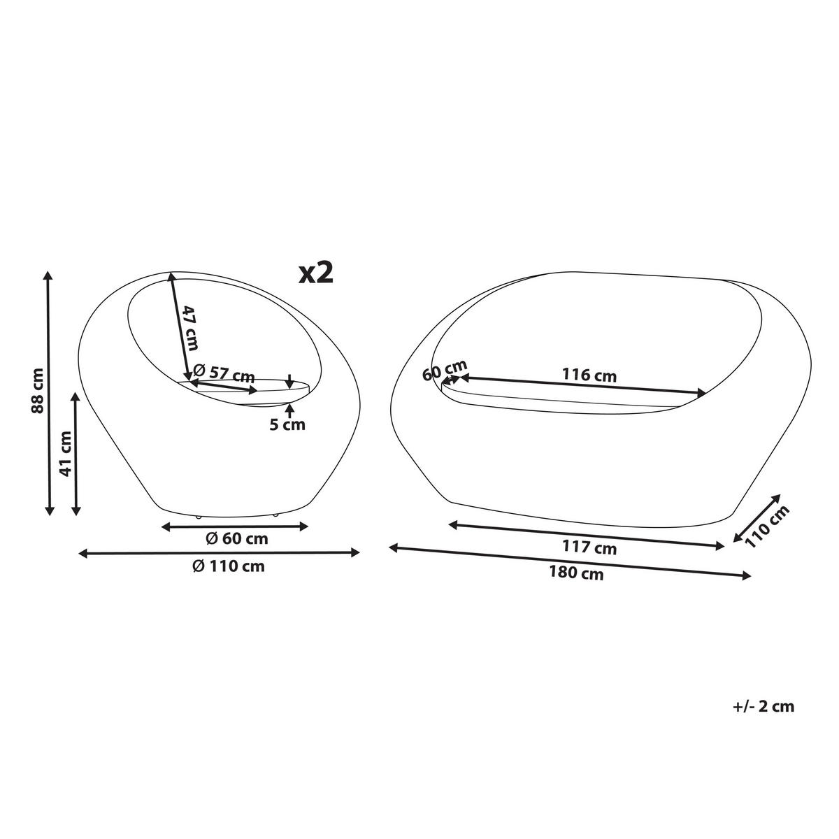 LOUNGE SET 3-teiling Rattan Natürlich Maiori - Beige/Naturfarben, Naturmaterialen (110/110/180cm) - Beliani