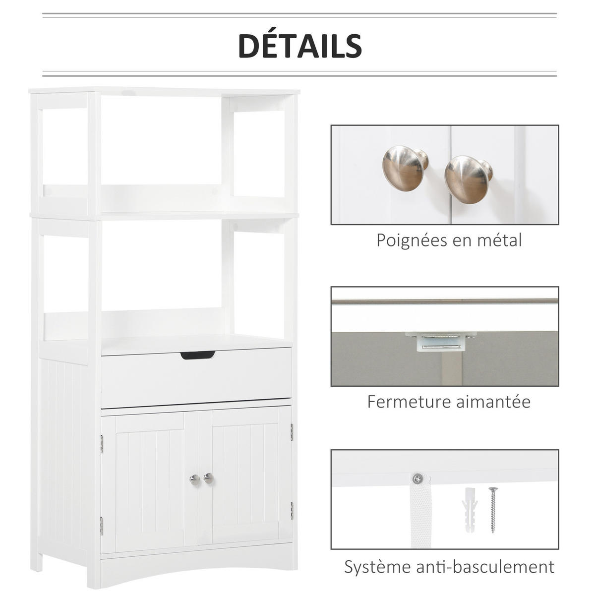 BADEZIMMERSCHRANK DE-17297 2 Türen, Schublade, 3 Regalböden Weiß - Weiß, Holzwerkstoff (33/122.5/60cm) - ComfortXL