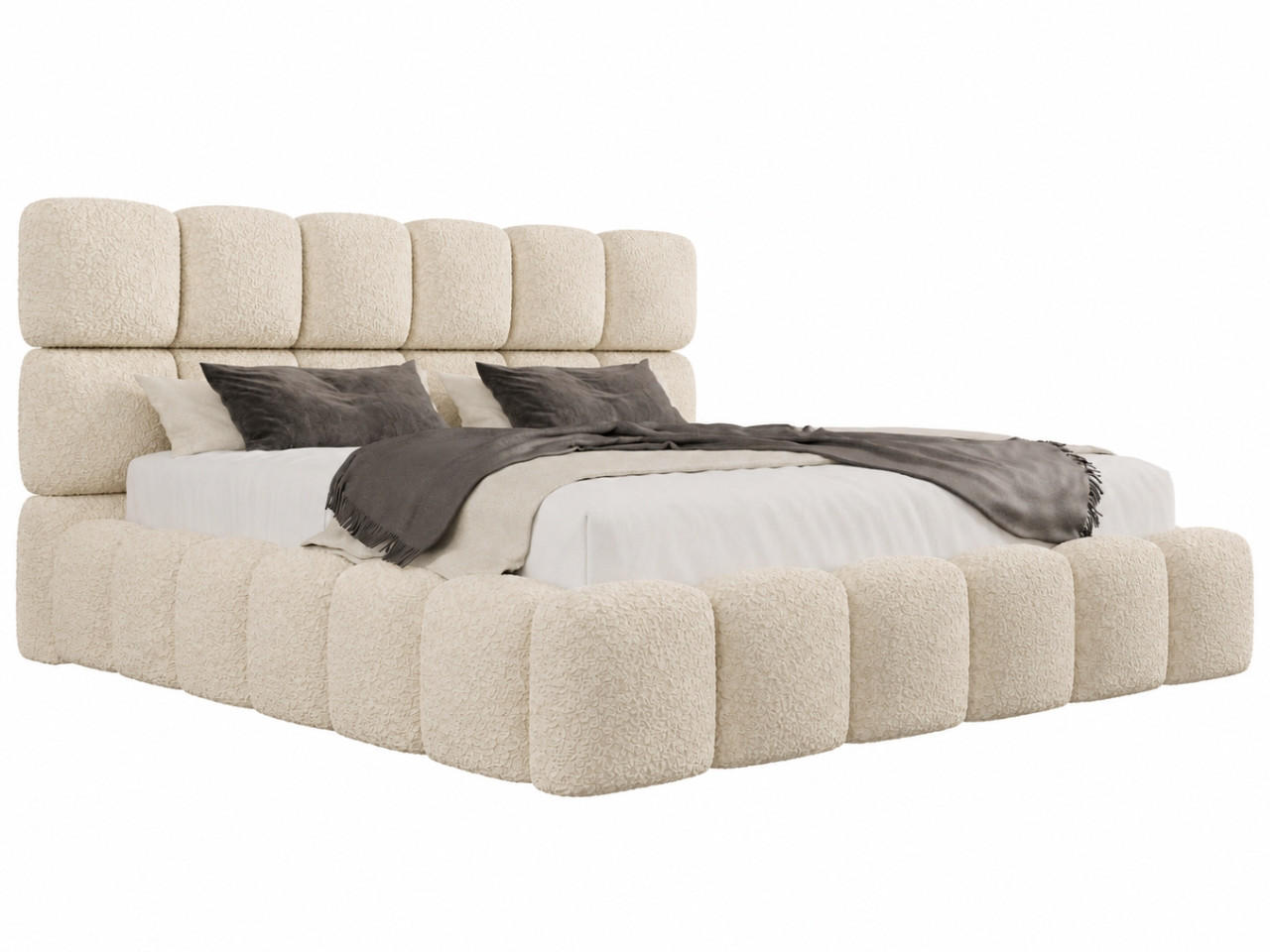 POLSTERBETT TESSA 120x200 cm in Beige, gepolstertes Kopfteil, Metalllattenrost, Bettkasten, Bouclé-Stoff - Beige, Holz/Textil (120/200cm) - EMLAR Home