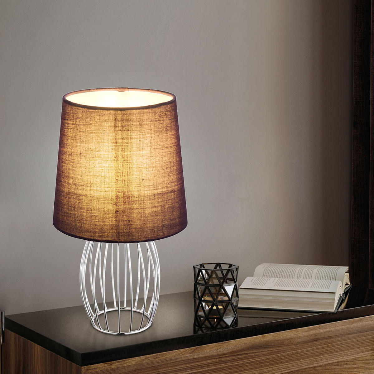 TISCHLEUCHTE Metall Textil Silber Chrom - Silberfarben, Metall (16/16/29cm) - Globo Lighting