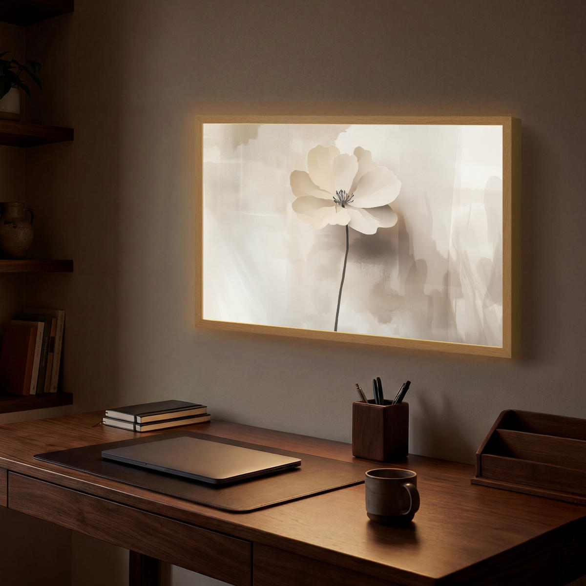 NÁSTĚNNÁ LAMPA S AKUMULÁTOREM Květina - béžová - barva - stín 60x40 cm - béžová, kompozitní dřevo (60/40/8cm) - OnlyWow