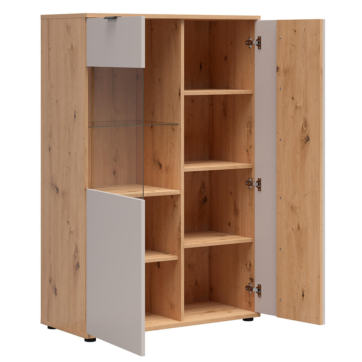 VITRÍNA Ezra Kašmír a dřevo - béžová, kompozitní dřevo (90.5/137.5/40cm) - Petits-meubles