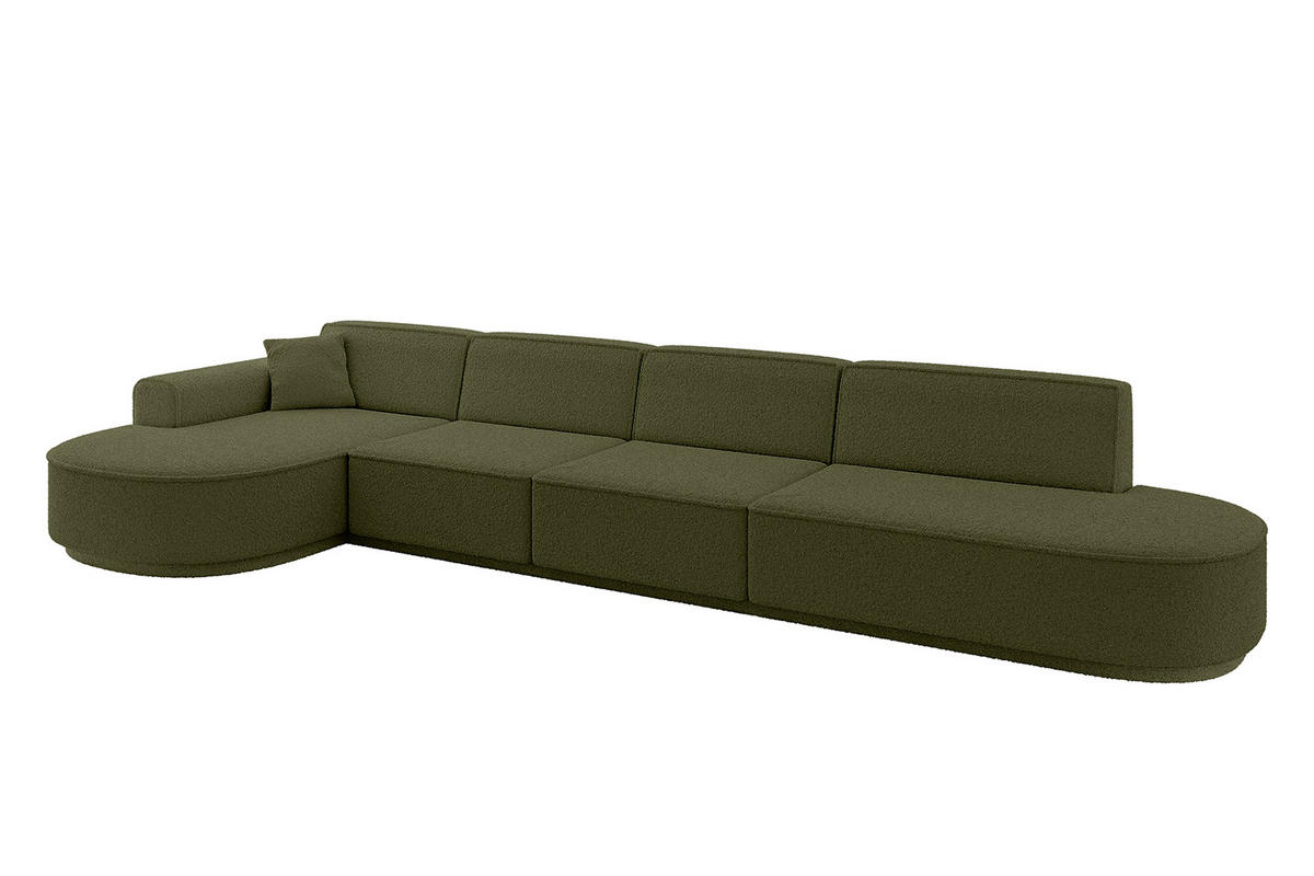 ECKSOFA Ottomane Links MARI-L3 - 402x163x73,5 cm Grün Bouclé - Schwarz/Grün, Holzwerkstoff/Kunststoff (165/406cm) - ALTDECOR