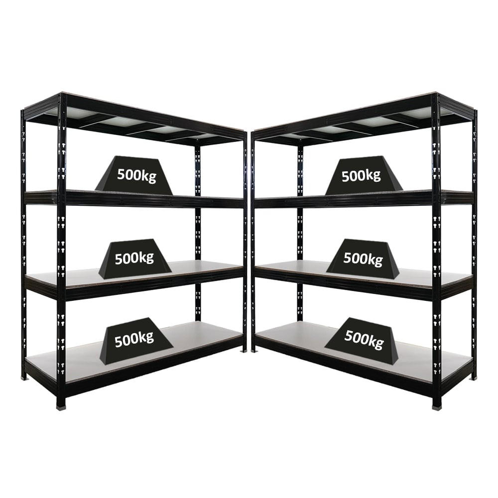 SCHWERLASTREGAL Rhino 2er-Set 200x200x60 cm 4 Melamin-Ebenen 16mm Fachlast 500 kg Schwarz - Schwarz, Metall (400/200/60cm) - PROREGAL