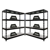 SCHWERLASTREGAL Rhino 2er-Set 200x200x60 cm 4 Melamin-Ebenen 16mm Fachlast 500 kg Schwarz - Schwarz, Metall (400/200/60cm) - PROREGAL